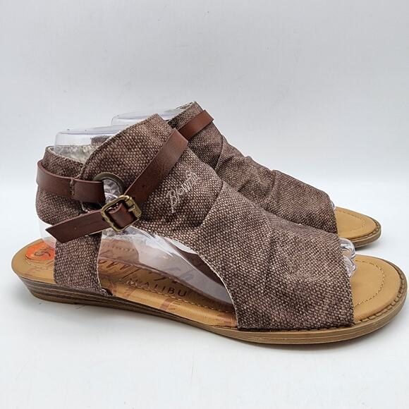 Blowfish Malibu Sandal Booties Flats Size 9.5 Brown Gladiator Fabric Open Toe - Picture 1 of 11